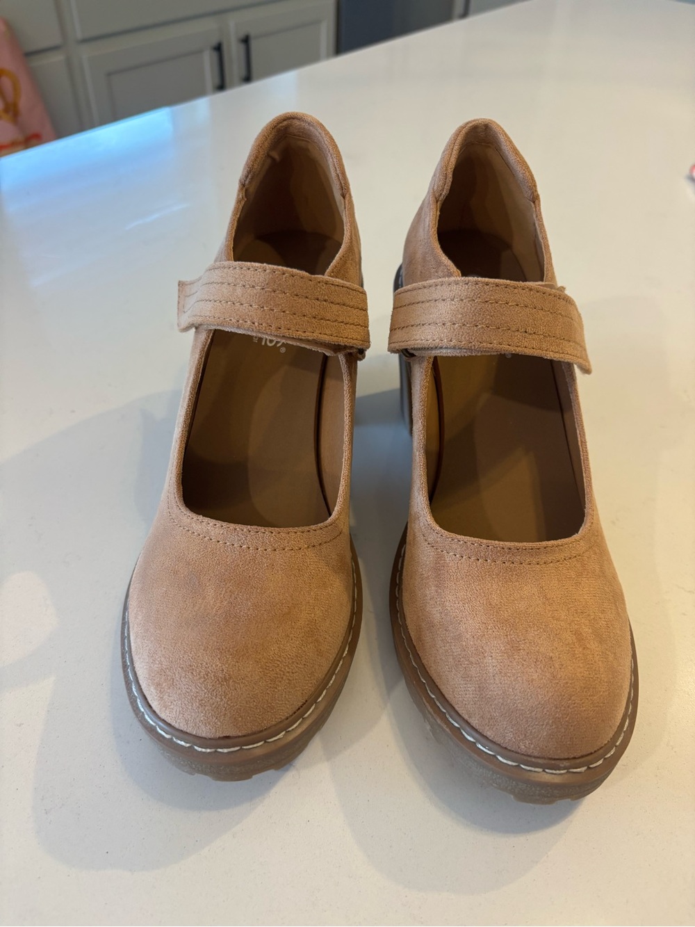 Corkys Tan Suede Mary Jane Block Heels with Strap - Corkys Mary Go Round Tan